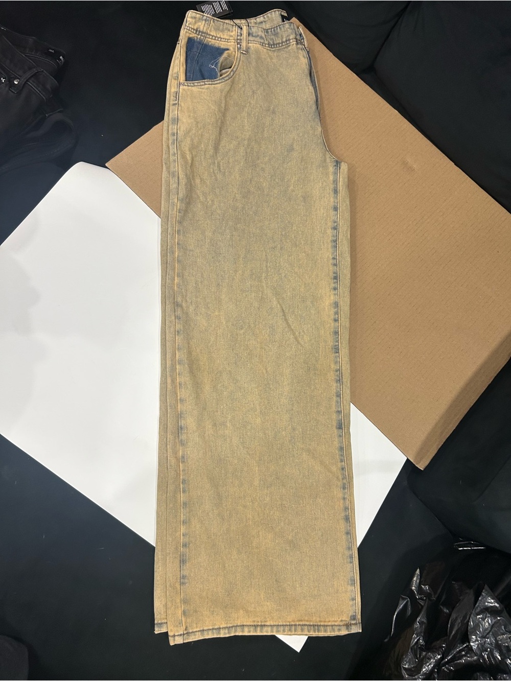 Fashion Nova Tan Acid-Wash Straight Leg Jeans